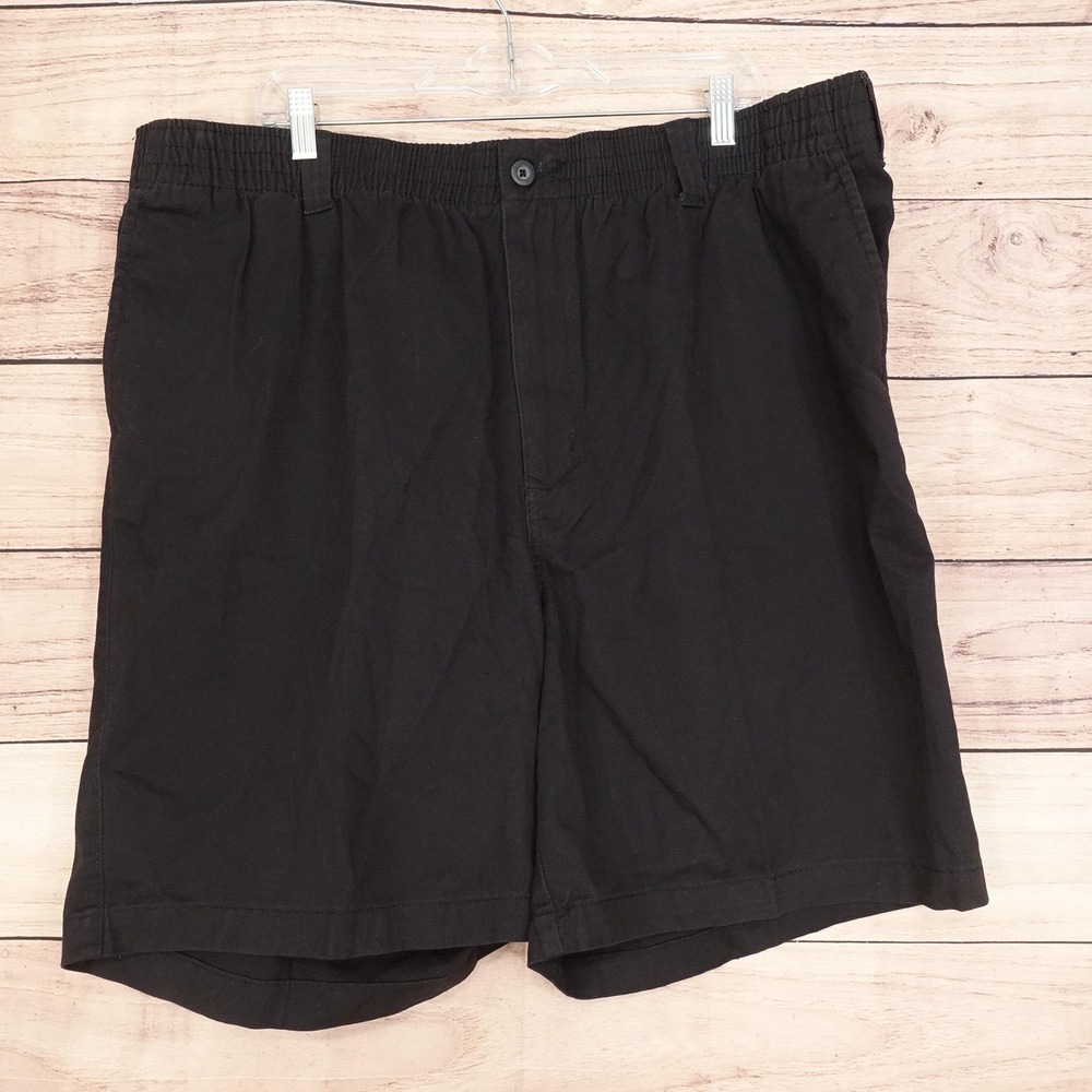 Harbor Bay HB Shorts Mens 1XL Black Chino Cotton Elastic Waist 8 Inseam Casual